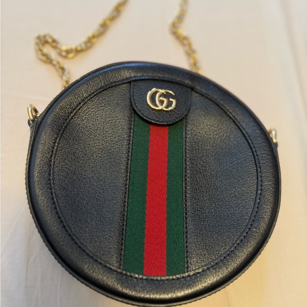 Gucci Black Round Leather Crossbody Bag Ophidia